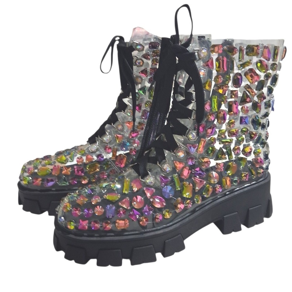 AZALEA Wang Thin Ice Chunky Platform Womens size 11 Jeweled Indie Sleaze Booties
